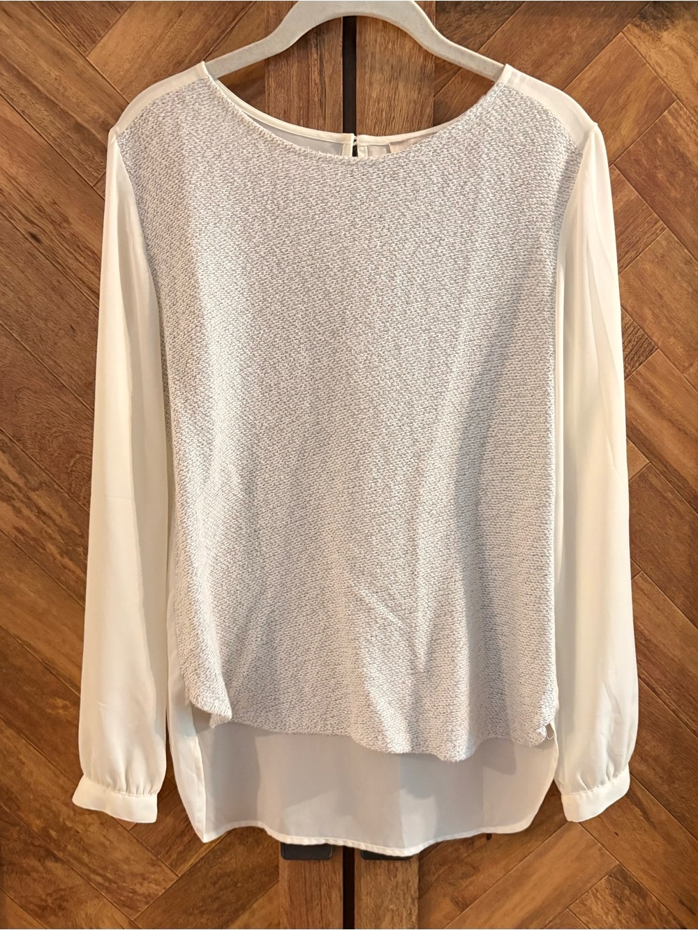 LOFT Cream Layered Textured Long-Sleeve Blouse